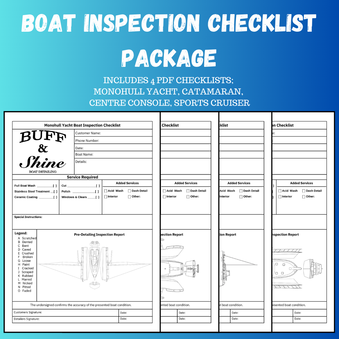 Boat Inspection Checklist Package - Detailing, Boat Works, Repairs, Insurance
